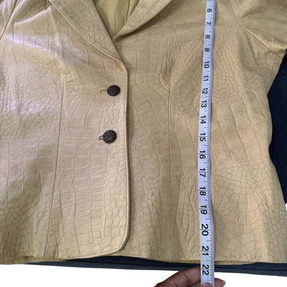 Vintage Comme Toujours Women's 100% Leather Jacket Soft Tan Embossed Size 10 - Picture 11 of 12